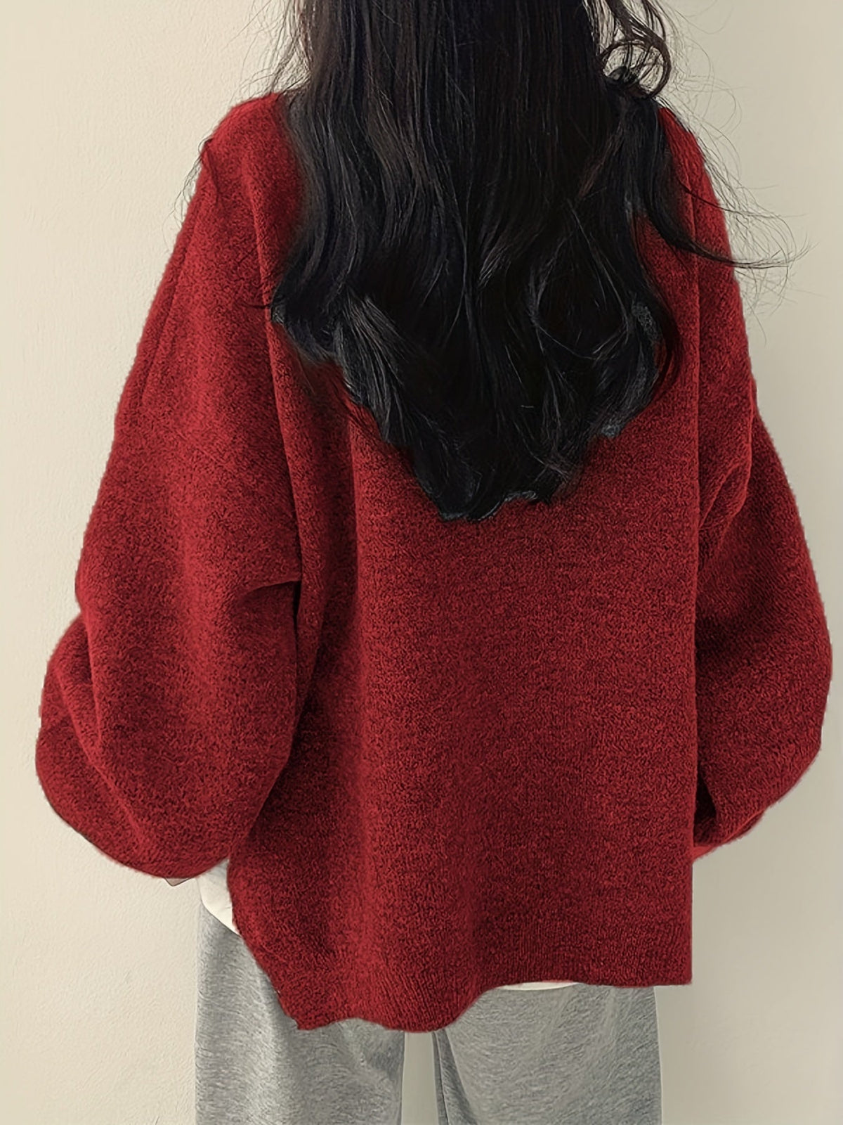 Women's Thick Knit Relaxed Round Neck Drop-Shoulder Pullover