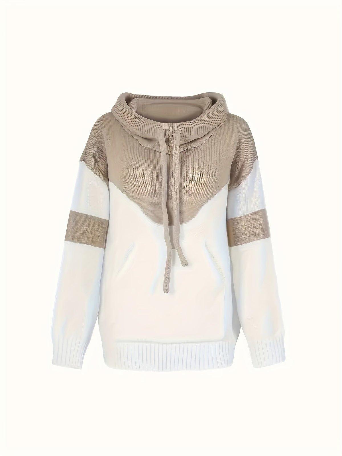 Women's Two-Tone Color-Block Drawstring Hooded Pullover