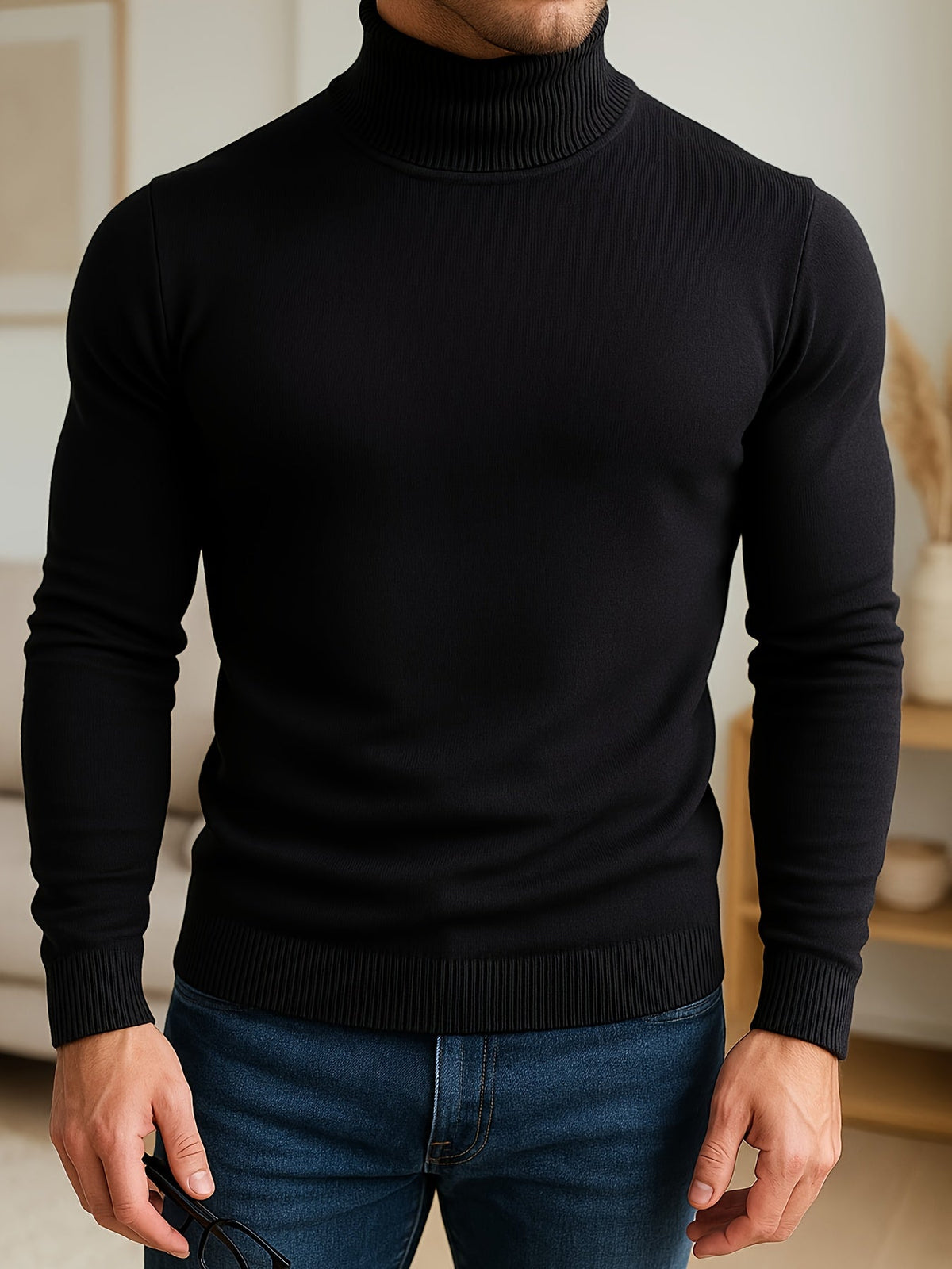 Men's Ribbed Roll-Neck Sweater