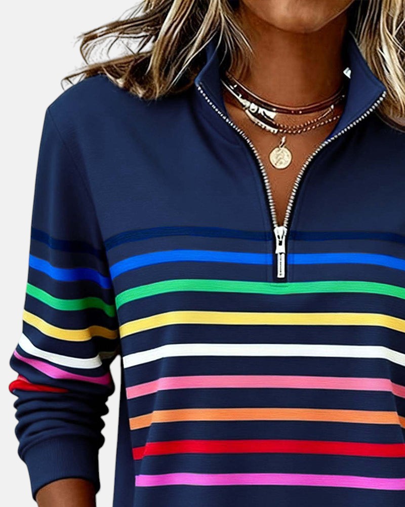 Women's Striped Half-Zip Sweatshirt