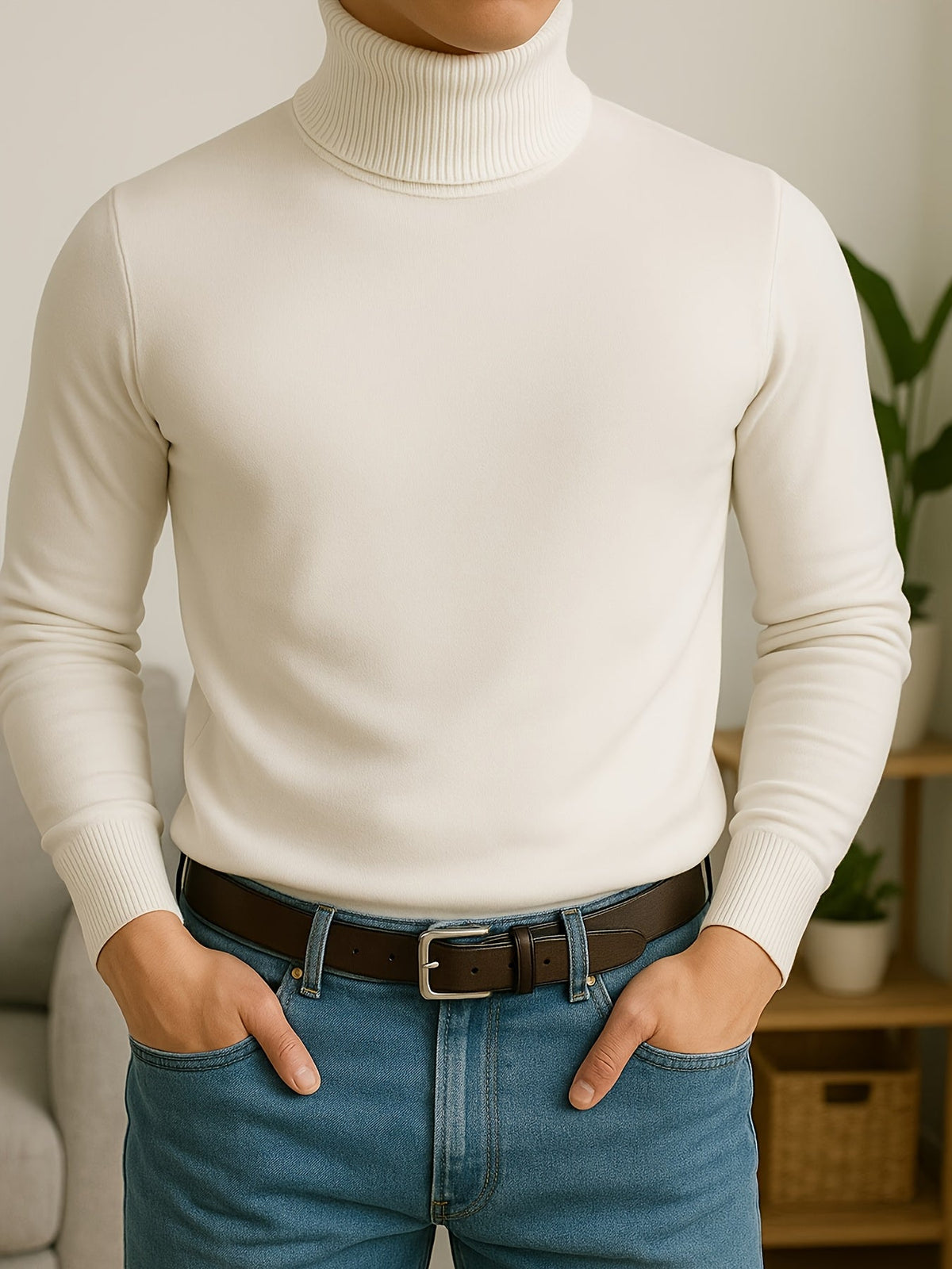 Men's Ribbed Roll-Neck Sweater - Black
