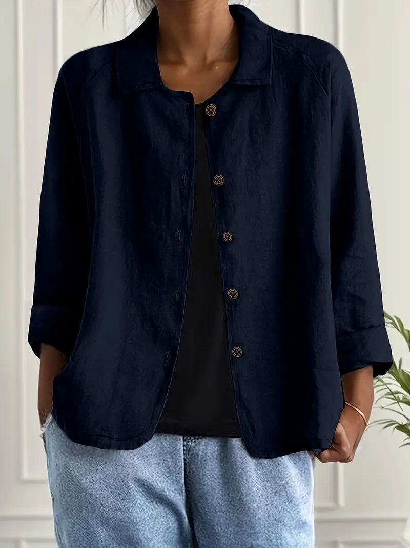 Women's Lightweight Button Front Jacket - Navy Blue