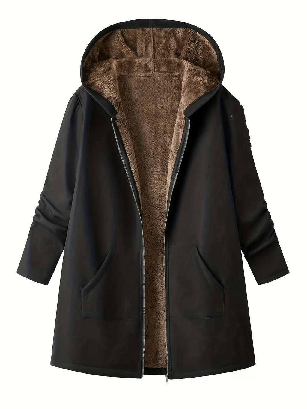 Women's Plush Lined Longline Hooded Zip Coat