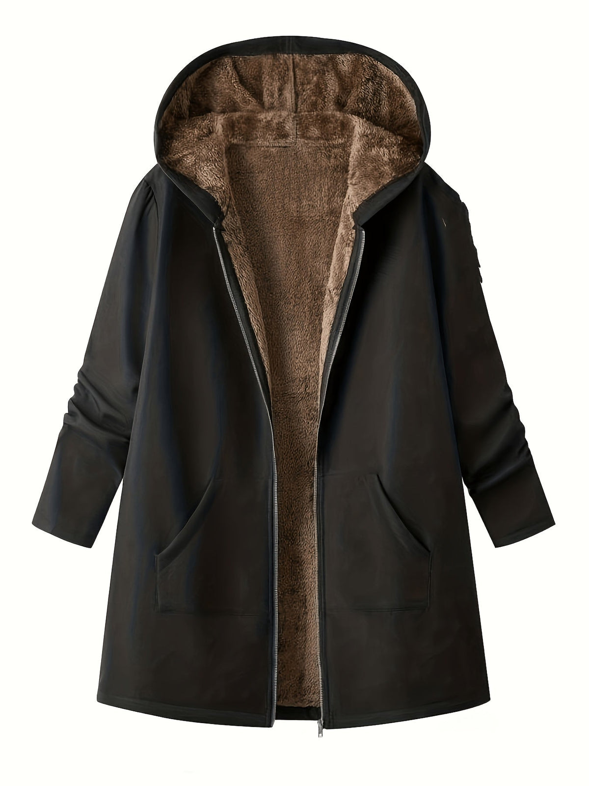 Women's Plush Lined Longline Hooded Zip Coat
