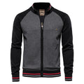 Men's Cotton Stand Collar Zip-Up Knit Cardigan - Black