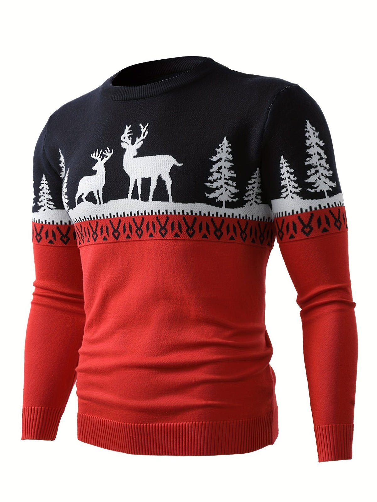 Women's Reindeer and Pine Tree Christmas Crew Neck Sweater