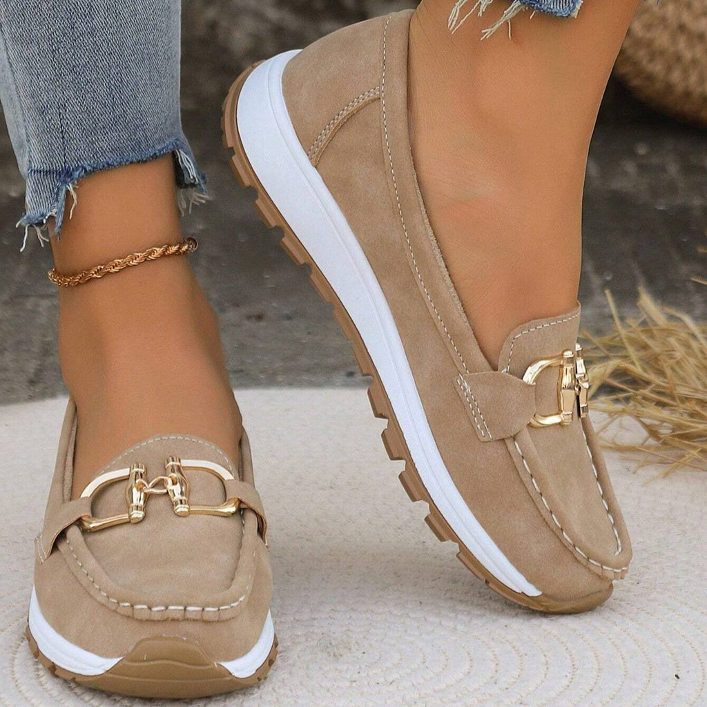 Women's Chunky Suede Loafers with Metal Bar