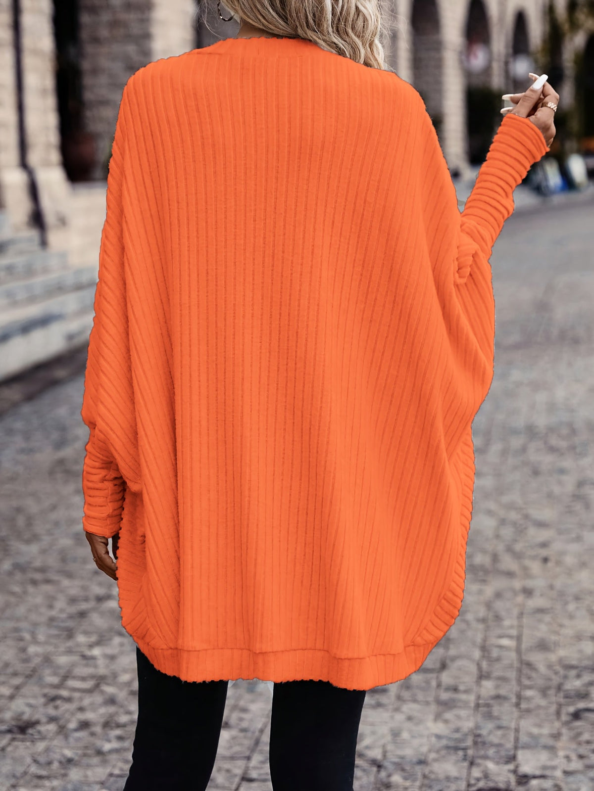 Women's Draped Open-Front Ribbed Cardigan