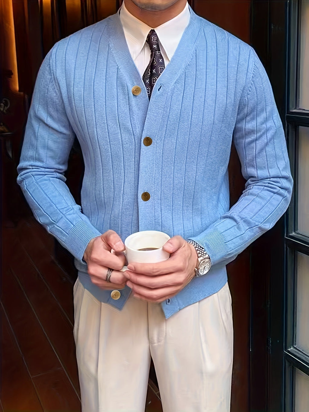 Men's Ribbed Button-Up Cardigan Sweater