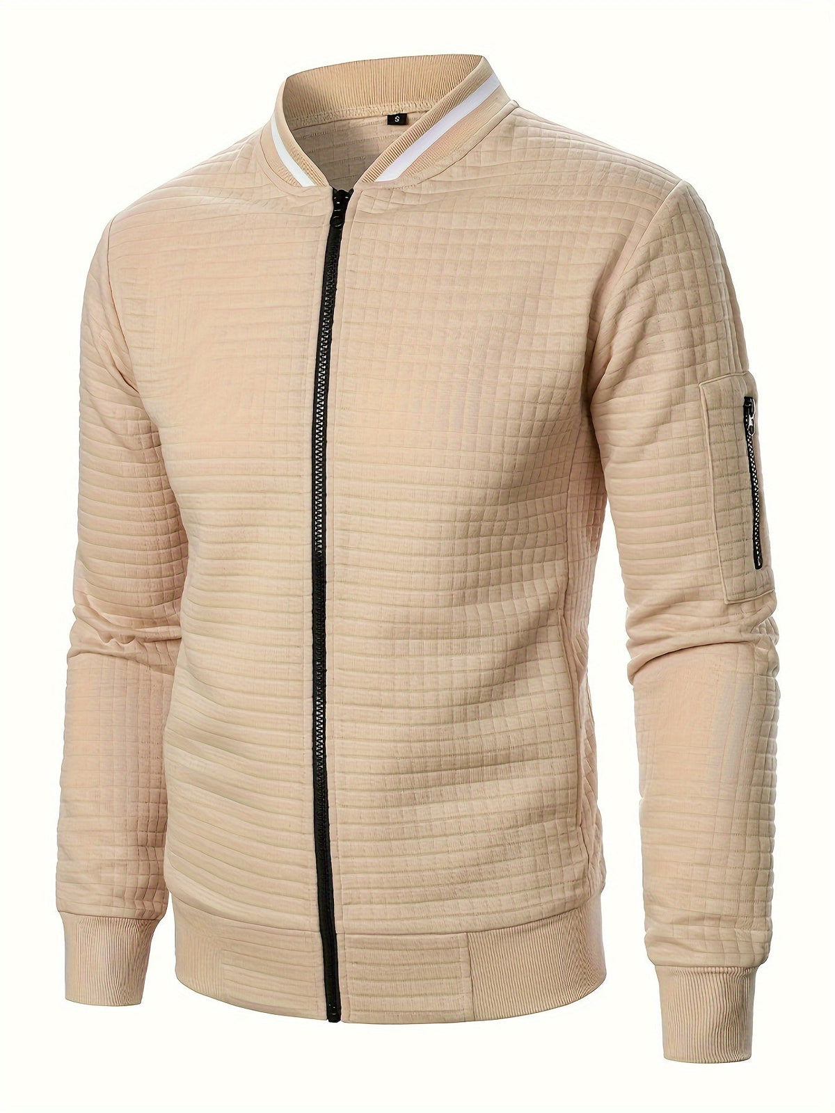 Men's Textured Zip-Up Bomber Jacket - Dark Gray