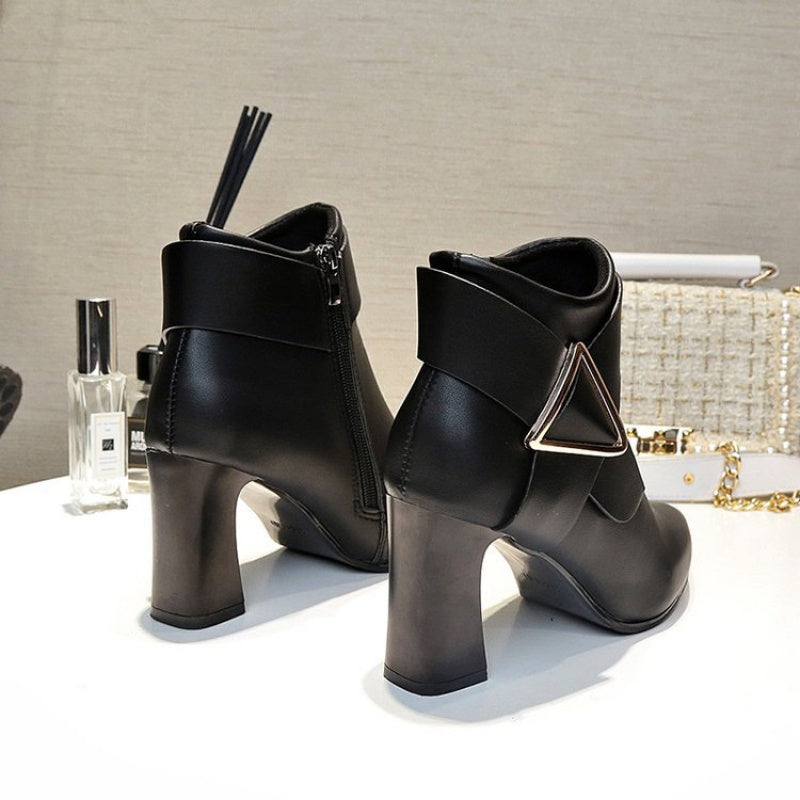 Women's Pointed-Toe Ankle Boots with Buckle Accent