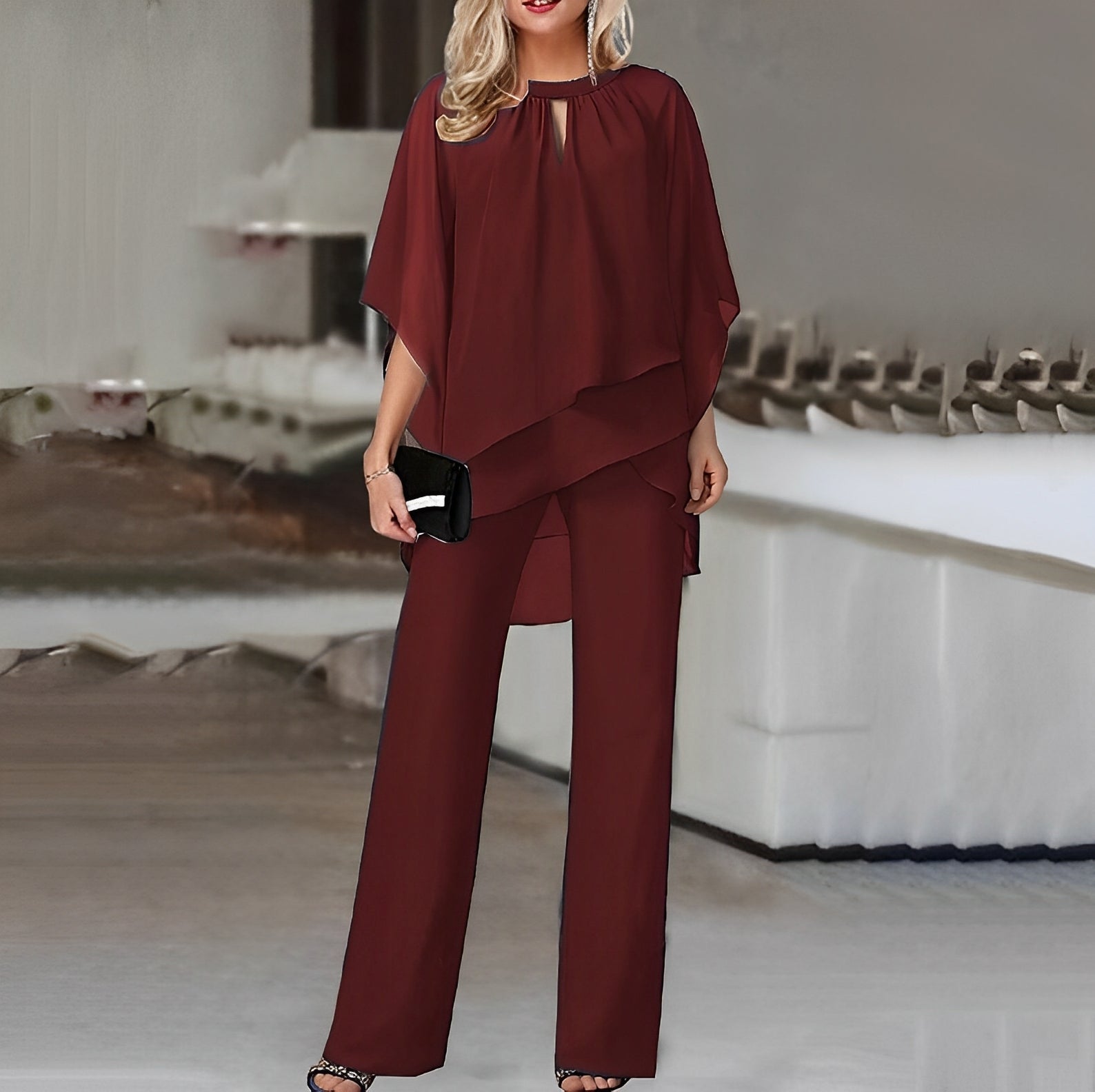 Women's Cape Top Wide Leg Pants Set