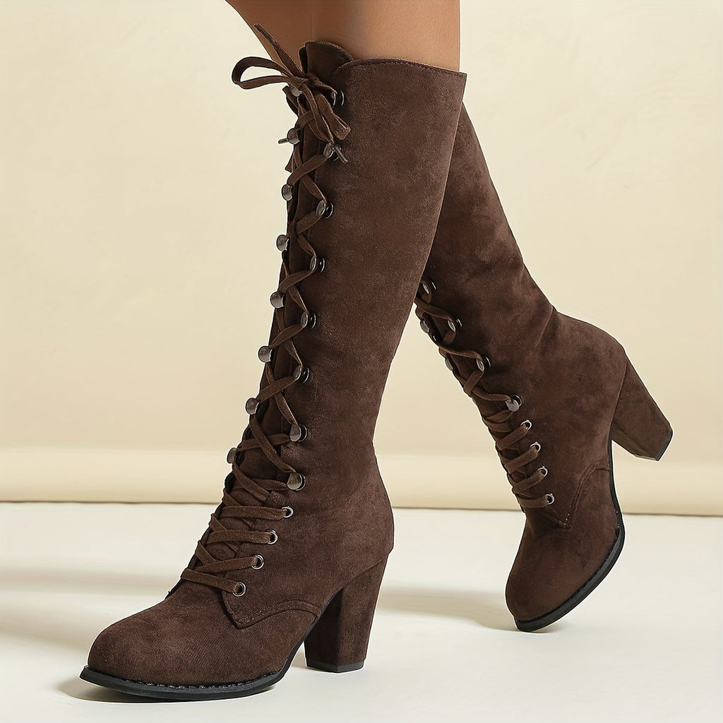 Women's Lace-Up Front Chunky Heel Tall Boots