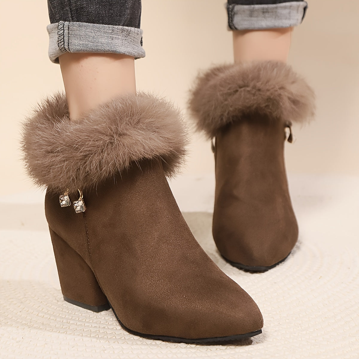 Women's Plush-Trim Pointed-Toe Ankle Boots