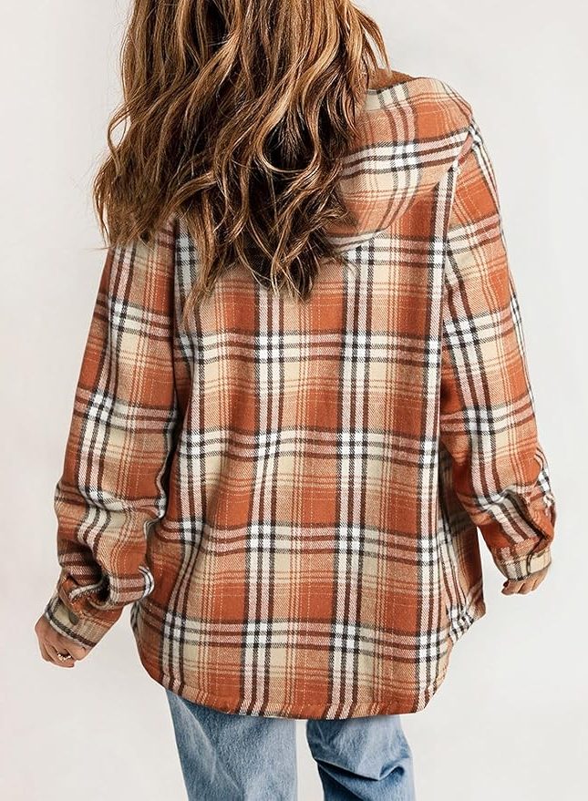 Women's Plaid Flannel Shirt Jacket with Sherpa Collar