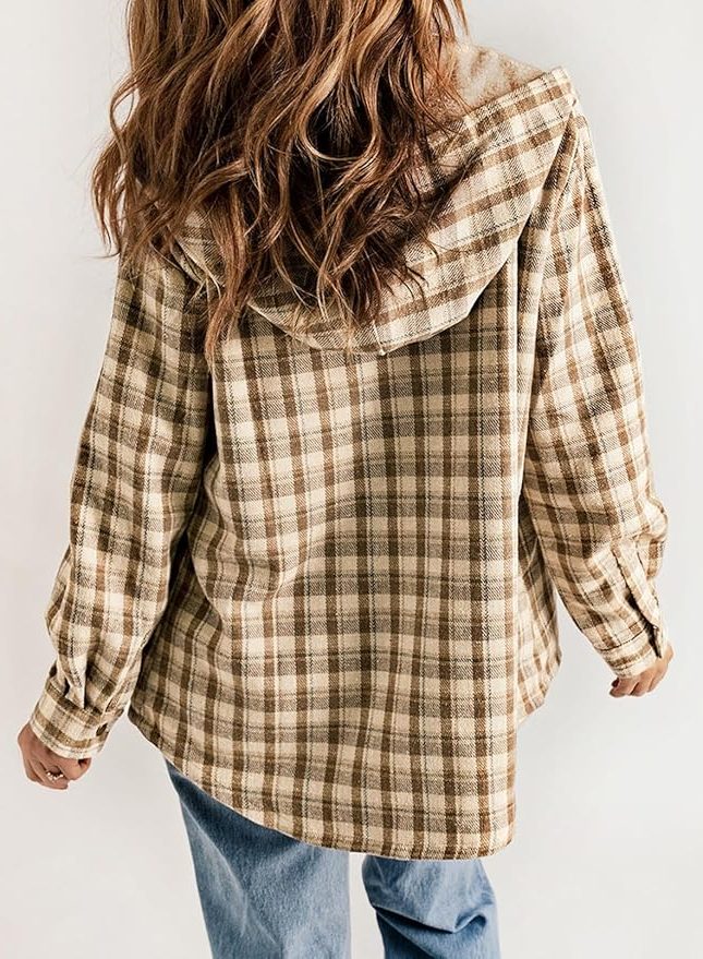 Women's Plaid Flannel Shirt Jacket with Sherpa Collar