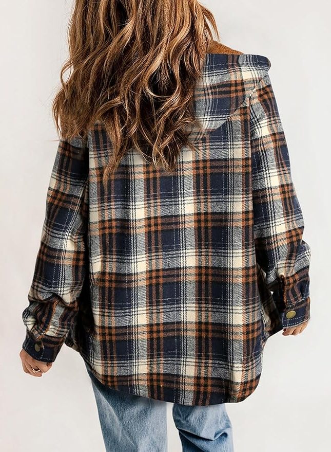 Women's Plaid Flannel Shirt Jacket with Sherpa Collar