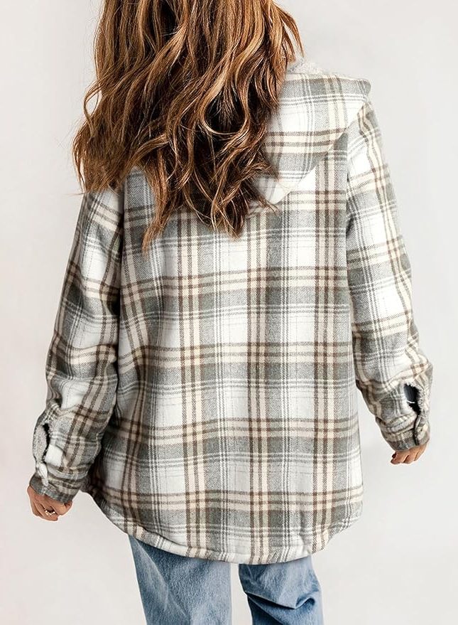 Women's Plaid Flannel Shirt Jacket with Sherpa Collar