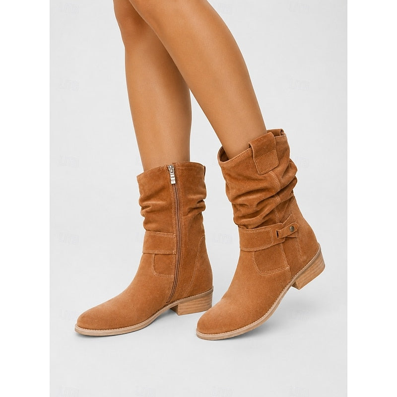 Women's Slouchy Block-Heel Ankle Boots with Side Zip