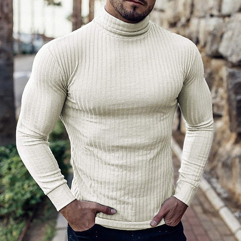 Men's Lightweight Ribbed Turtleneck Sweater - White