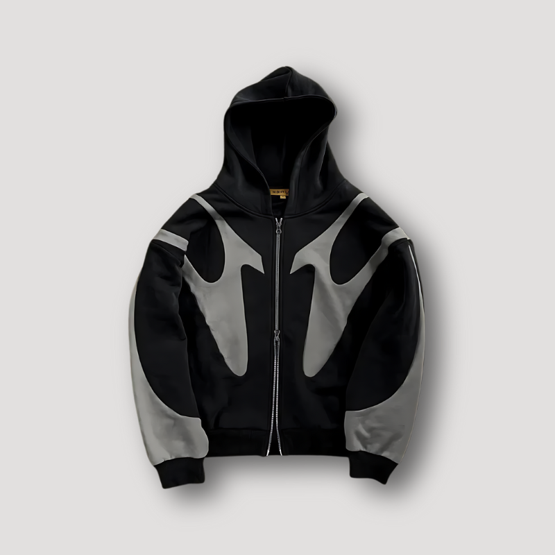 Men's Printed Zip-Up Hoodie - Black