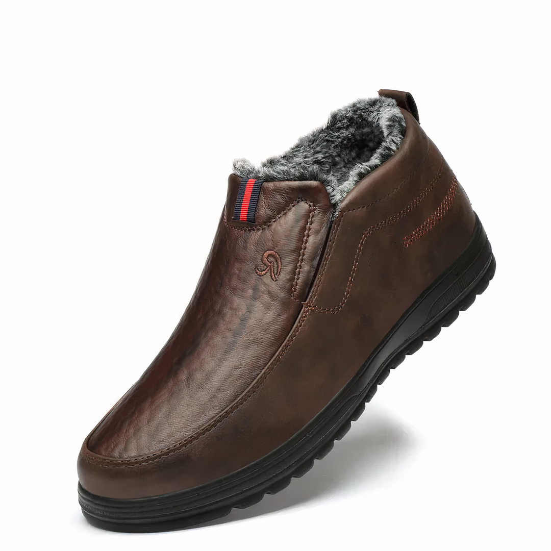 Men's Warm-Lined Slip-On Winter Ankle Boots - Dark Brown