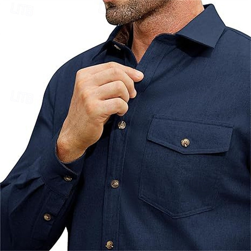 Men's Rugged Button-Front Overshirt with Chest Pocket