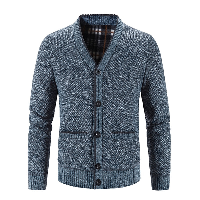 Men's Lined V-Neck Button-Front Cardigan with Pockets