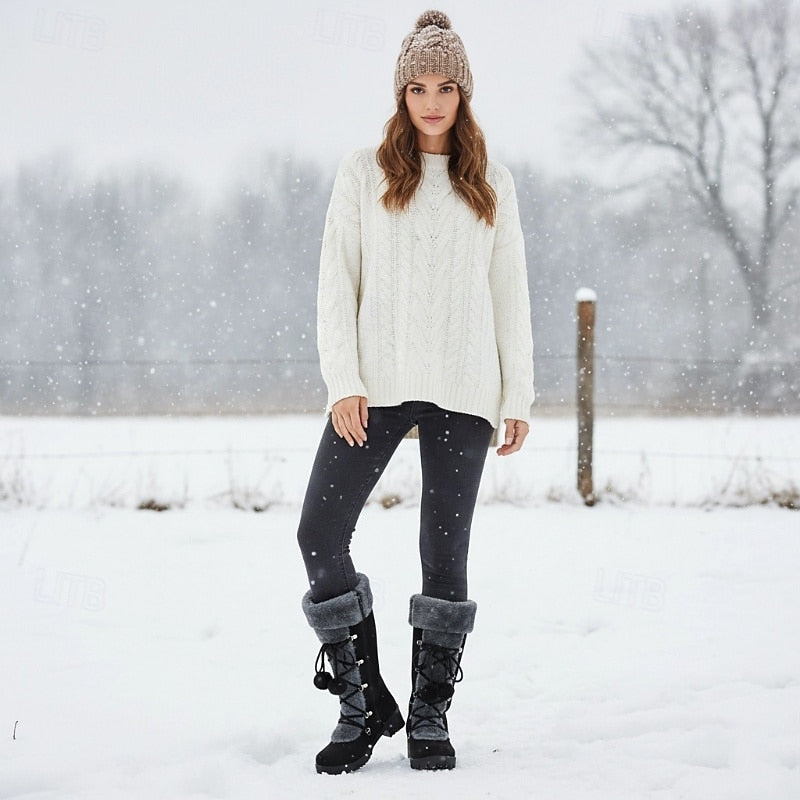 Women's Fur-Trim Lace-Up Mid-Calf Snow Boots