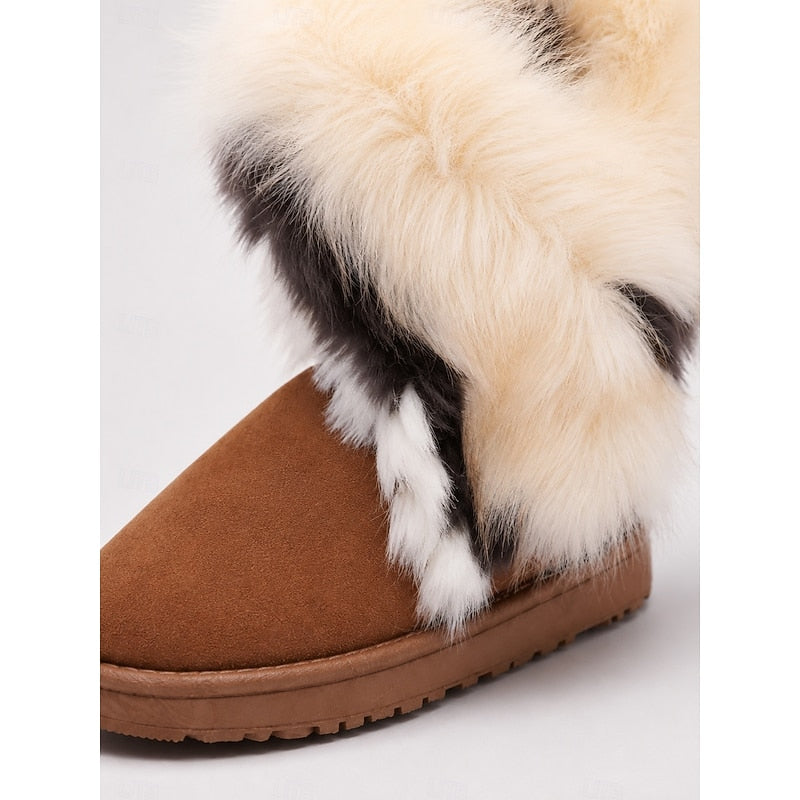 Women's Fluffy-Trim Slip-On Winter Boots - Blue