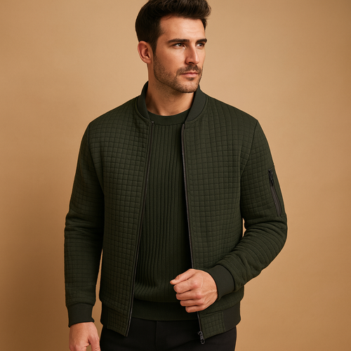 Men's Cable-Knit Half-Zip Roll Collar Sweater - Olive Green