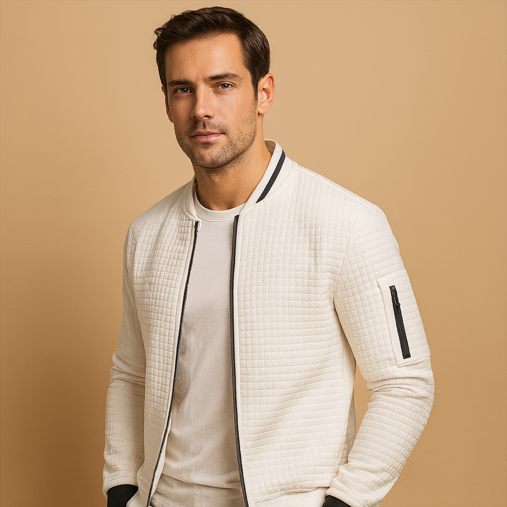 Men's Cable-Knit Half-Zip Roll Collar Sweater - White