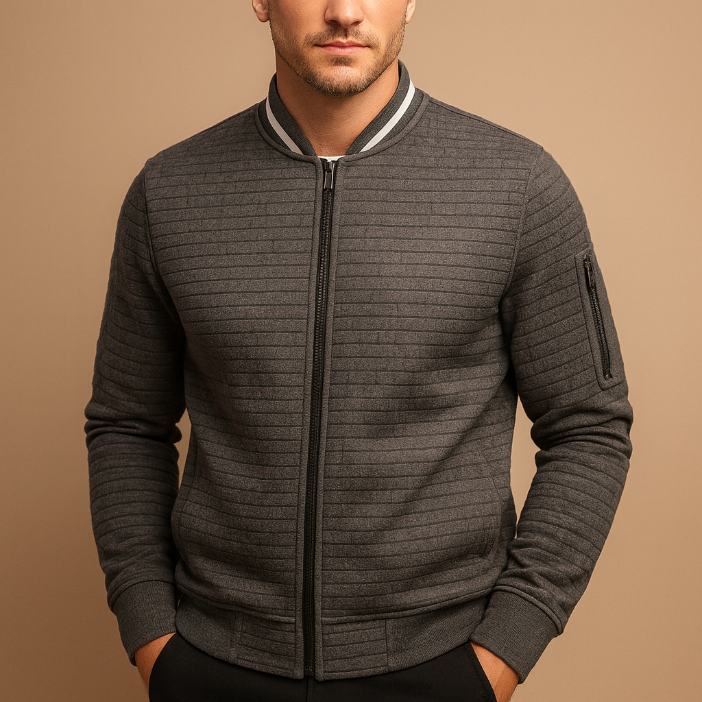 Men's Cable-Knit Half-Zip Roll Collar Sweater - Gray