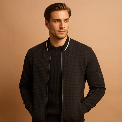 Men's Cable-Knit Half-Zip Roll Collar Sweater - Black