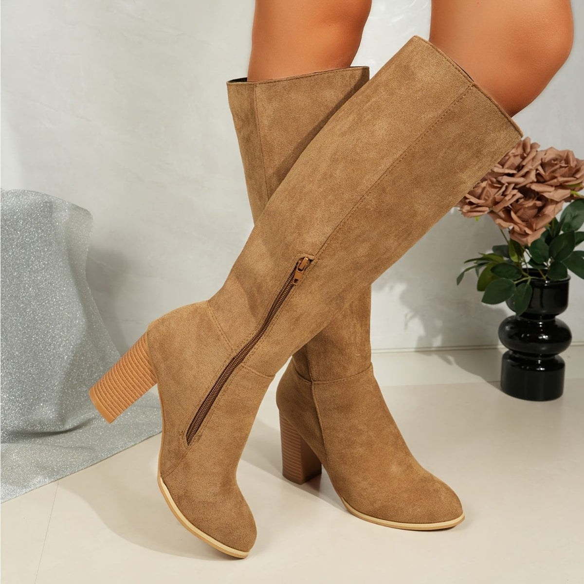 Women's Suede Western Knee-High Cowboy Boots