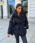 Women's Belted Puffer Jacket - Black