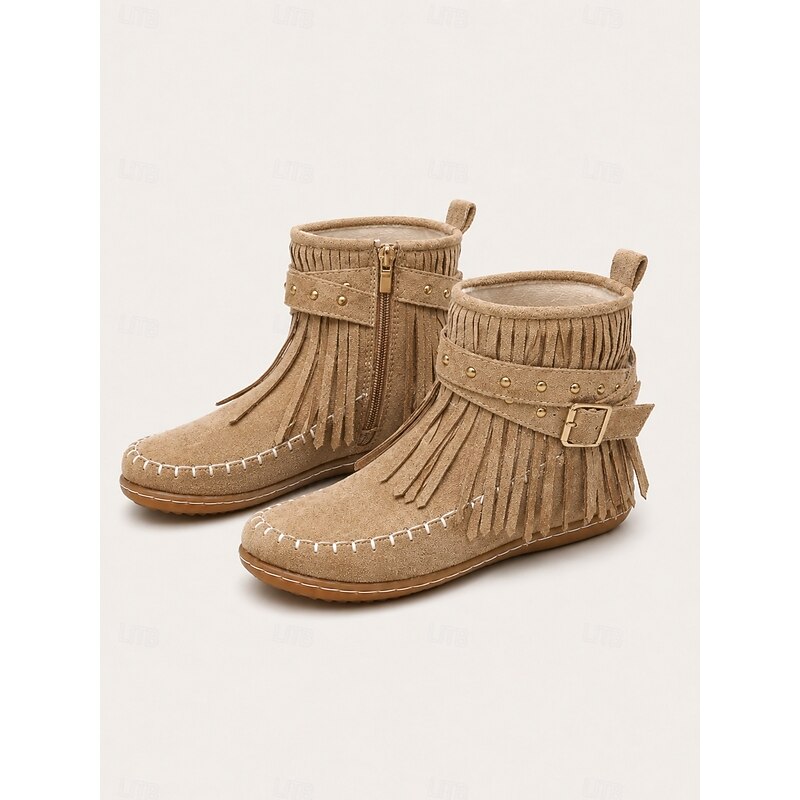 Women's Fringe Moccasin Ankle Boots - Beige