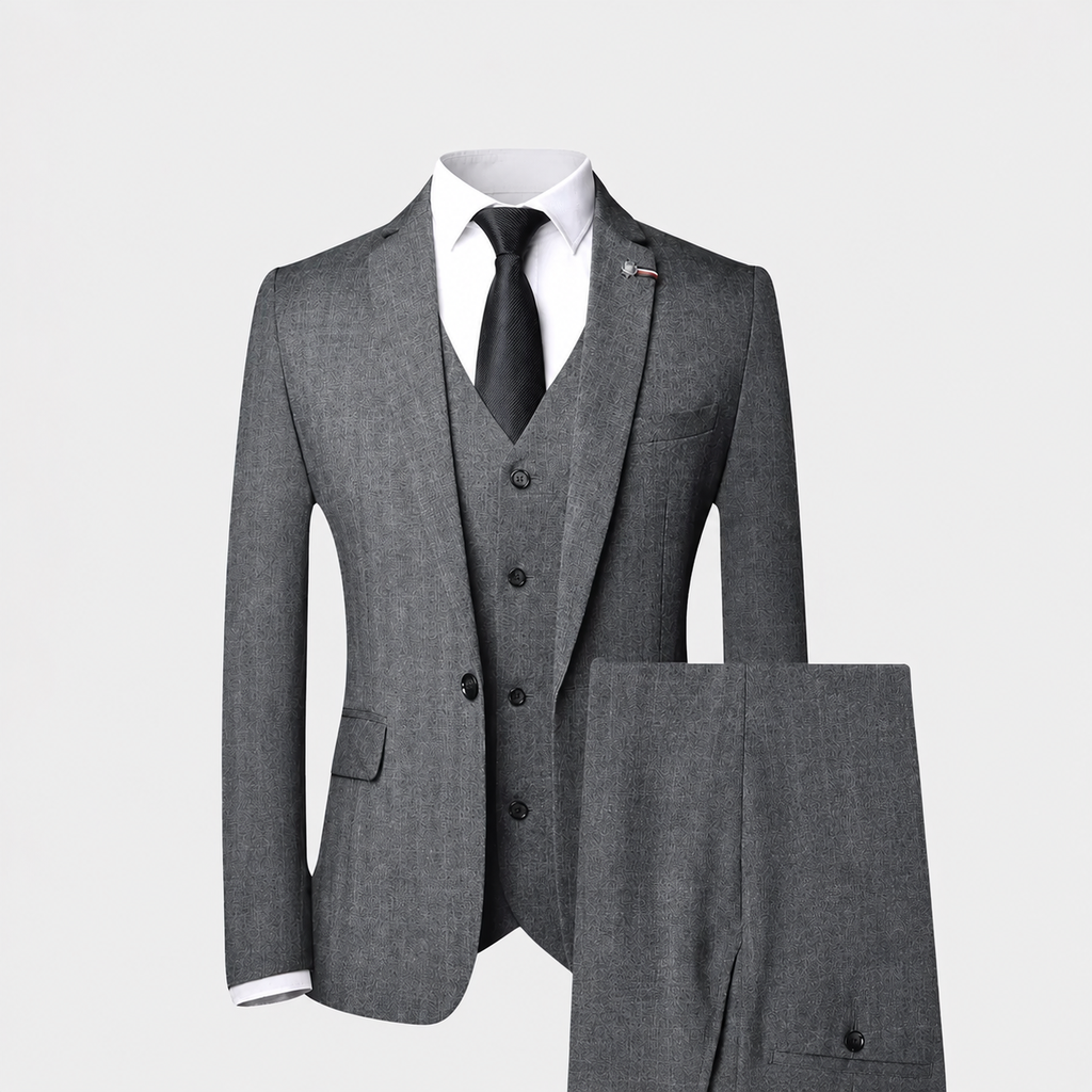 Men's Tailored Three Piece Suit Waistcoat Set for Ceremonies - Dark Gray
