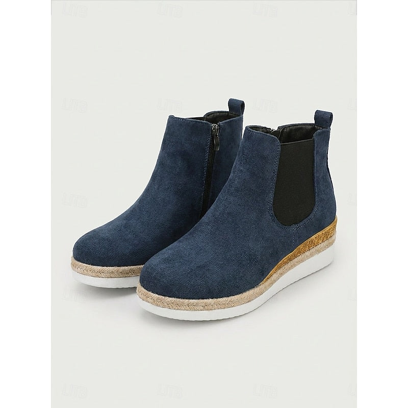 Women's Wedge Chelsea Ankle Boots with Braided Trim