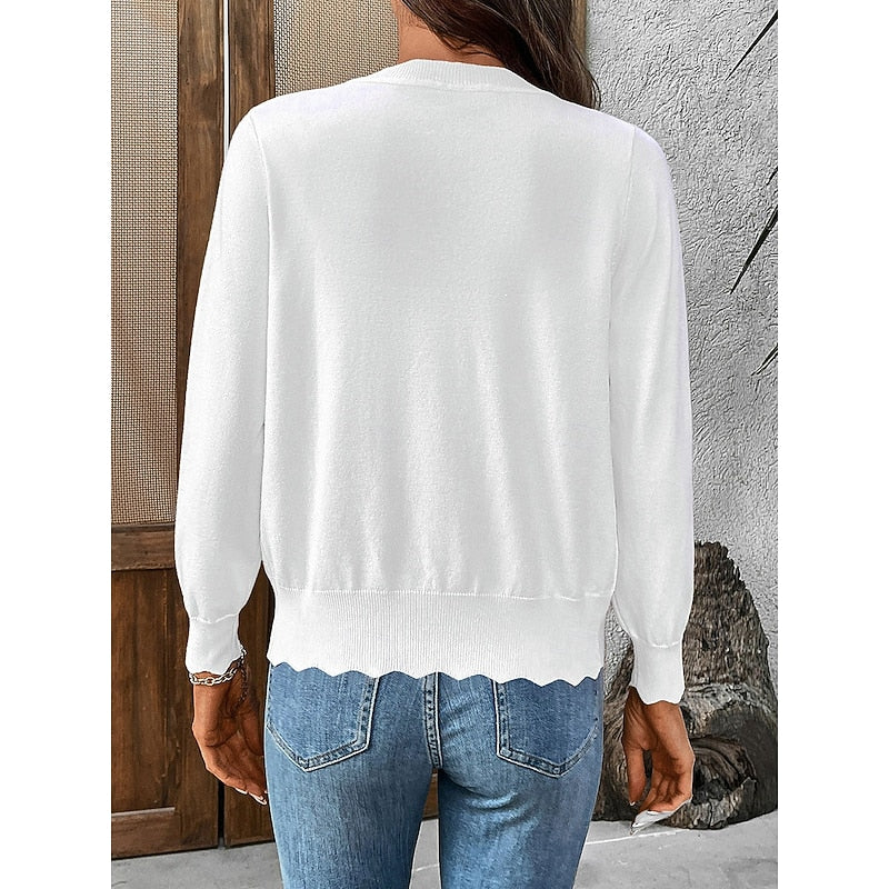 Women's Scalloped-Edge V-Neck Button-Front Cardigan - Navy Blue