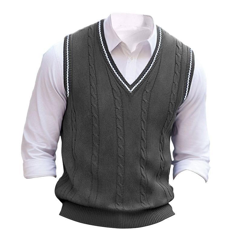 Men's Cable-Knit V-Neck Sweater Vest - Dark Gray