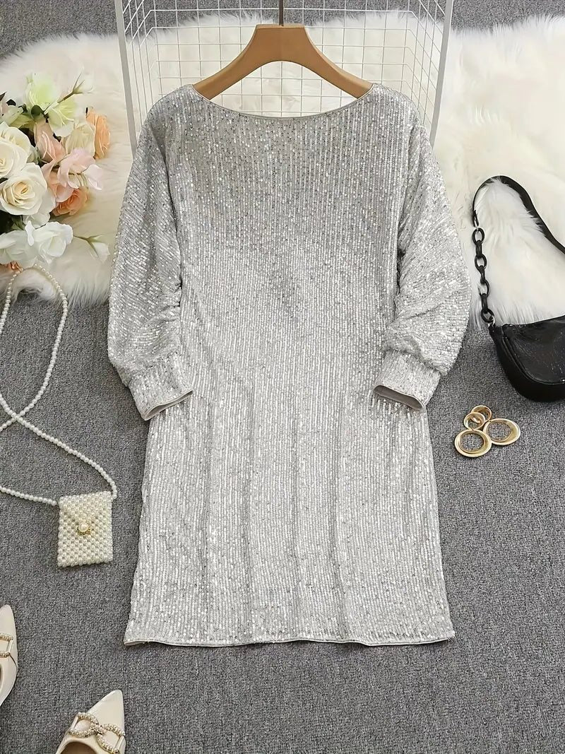 Women's Relaxed Three-Quarter Sleeve Sequin Party Dress