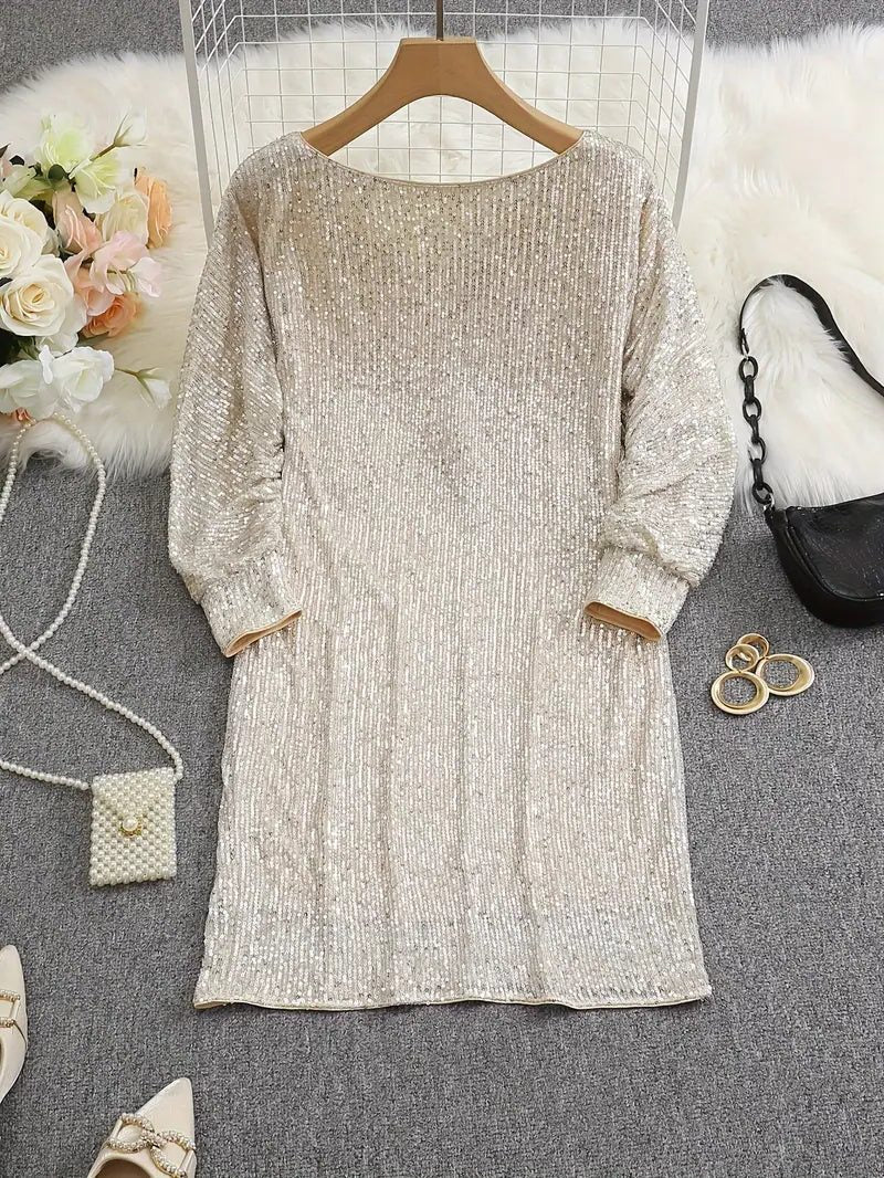 Women's Relaxed Three-Quarter Sleeve Sequin Party Dress
