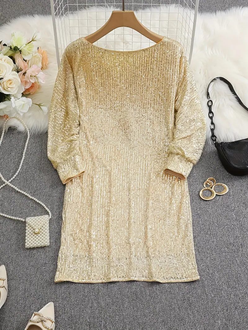 Women's Relaxed Three-Quarter Sleeve Sequin Party Dress
