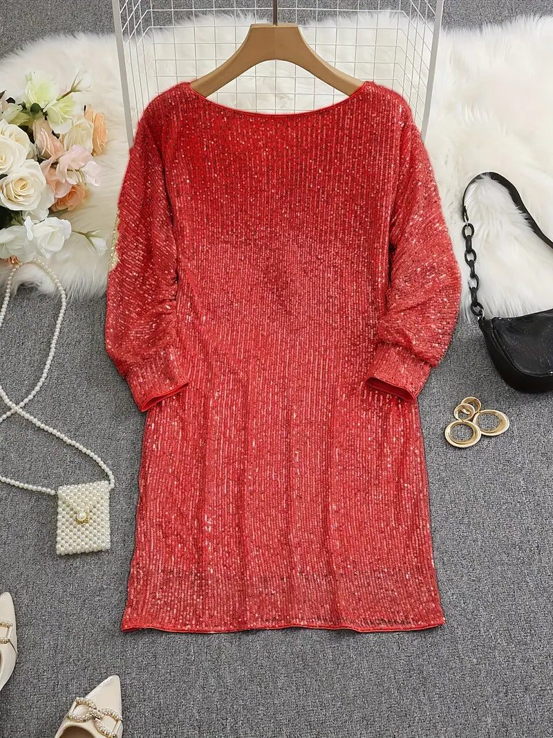 Women's Relaxed Three-Quarter Sleeve Sequin Party Dress