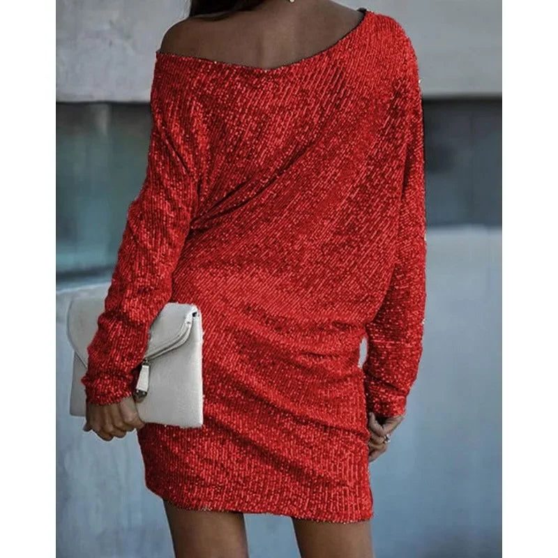 Women's Relaxed Three-Quarter Sleeve Sequin Party Dress