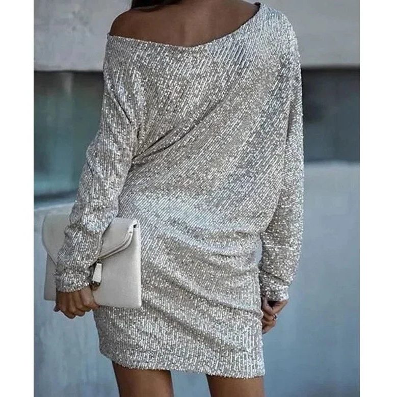 Women's Relaxed Three-Quarter Sleeve Sequin Party Dress