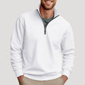 Men's Half-Zip Stand Collar Sweatshirt with Contrast Zip - White