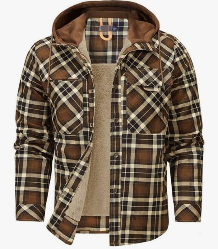 Men's Printed Fleece-Lined Jacket - Dark Brown