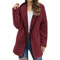 Women's Plush Hooded Zip-Up Jacket - Wine